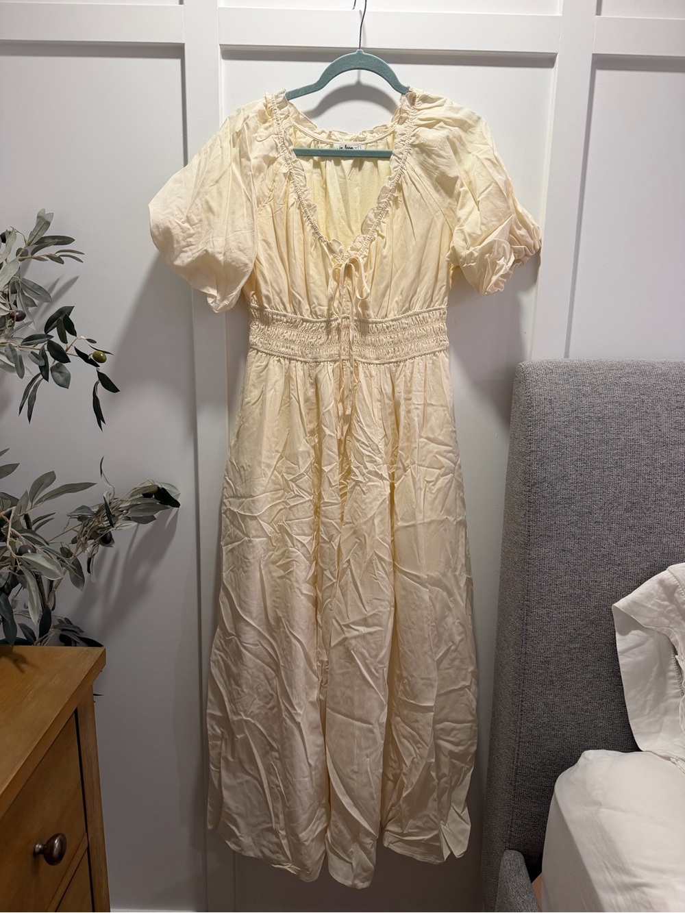 Pinkblush Maternity Cream Smocked Puff Sleeve Maternity Maxi Dress